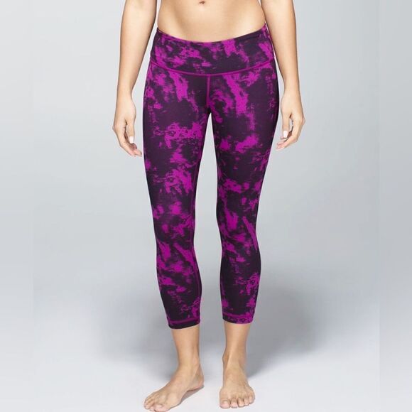 Lululemon Wunder Under Crop II Full On Luon Legging Breezy Regal Plum Black - Picture 1 of 11